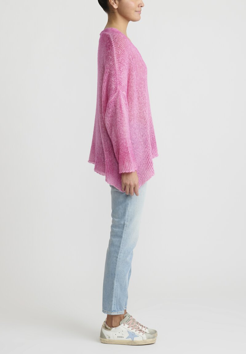 Avant Toi Loose Knit V-Neck Sweater in Hebe Pink	