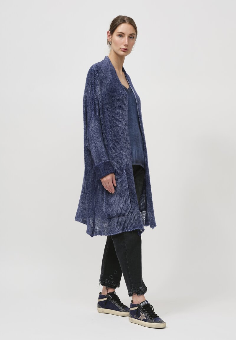 Avant Toi Hand-Painted Cashmere & Silk Loose Knit Cardigan in Midnight Blue	