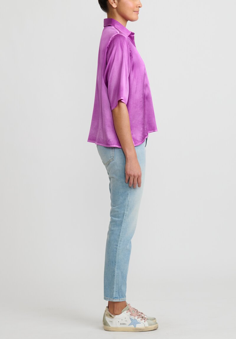 Avant Toi Hand-Painted Silk Short Sleeve Shirt in Purple Orchid	