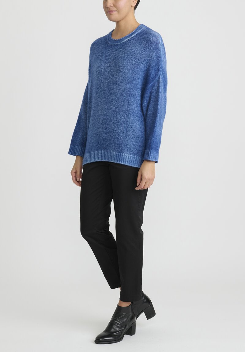 Avant Toi Hand-Painted, Brushed Crewneck Sweater in Genziana Blue	