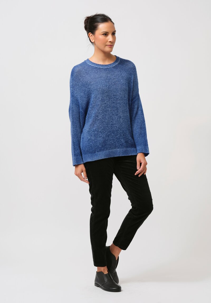 Avant Toi Hand-Painted Brushed Crewneck Sweater in Genziana Blue	