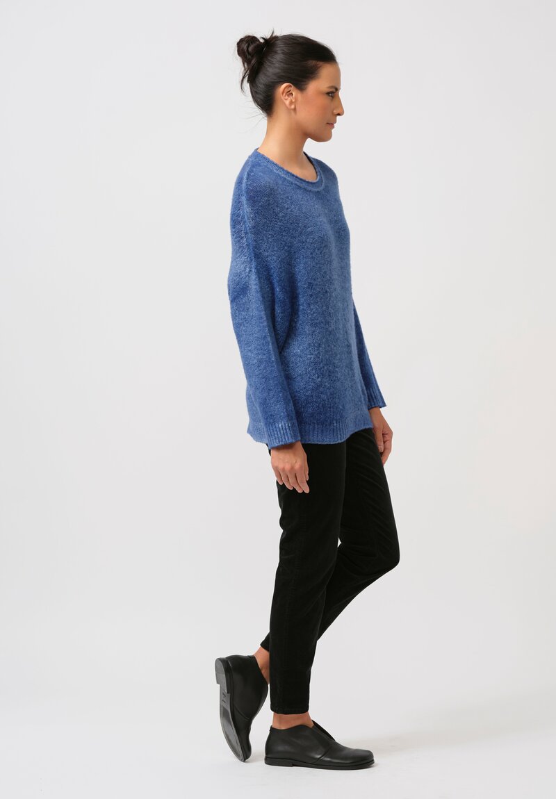 Avant Toi Hand-Painted Brushed Crewneck Sweater in Genziana Blue	