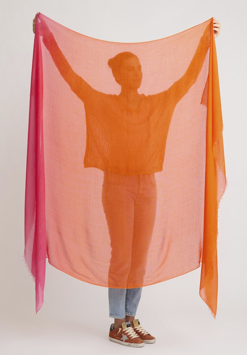 Avant Toi Hand-Painted ''Sfumata'' Scarf in Alchechengi Orange & Hebe Pink	