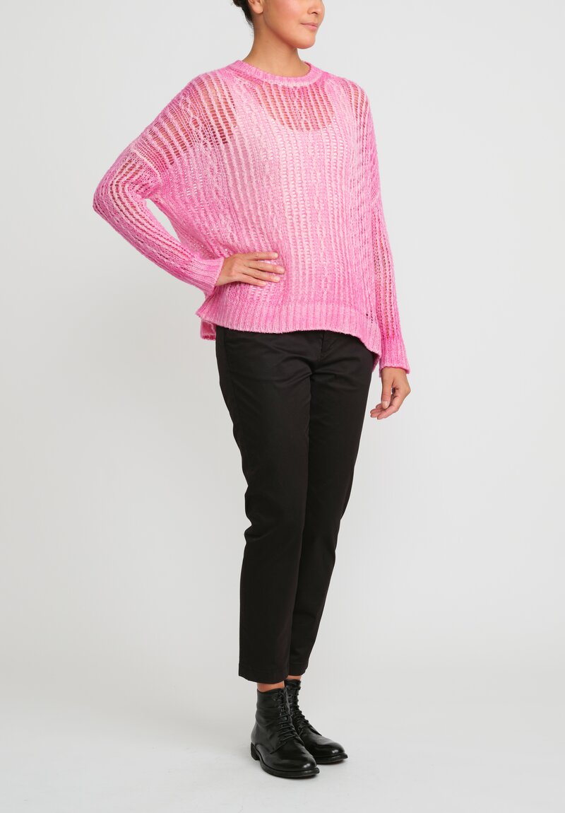 Avant Toi Hand-Painted Loose Knit Lozenge Sweater in Hebe Pink	