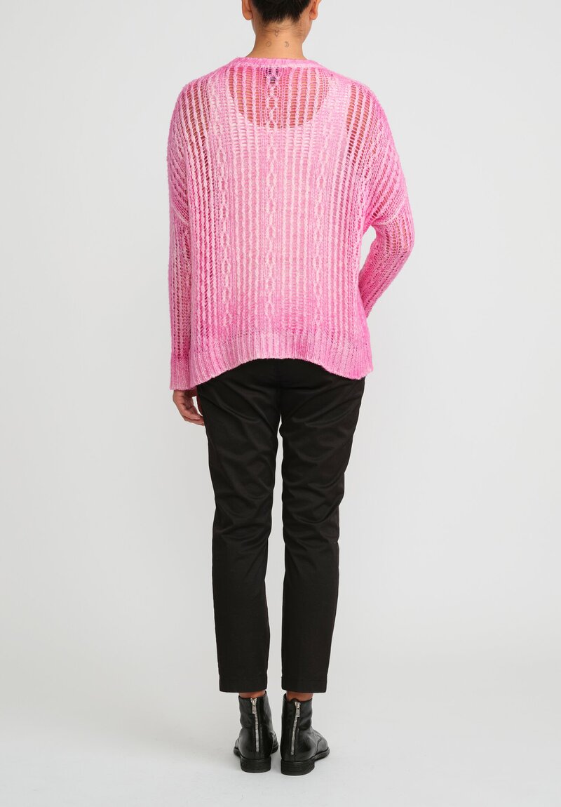 Avant Toi Hand-Painted Loose Knit Lozenge Sweater in Hebe Pink	