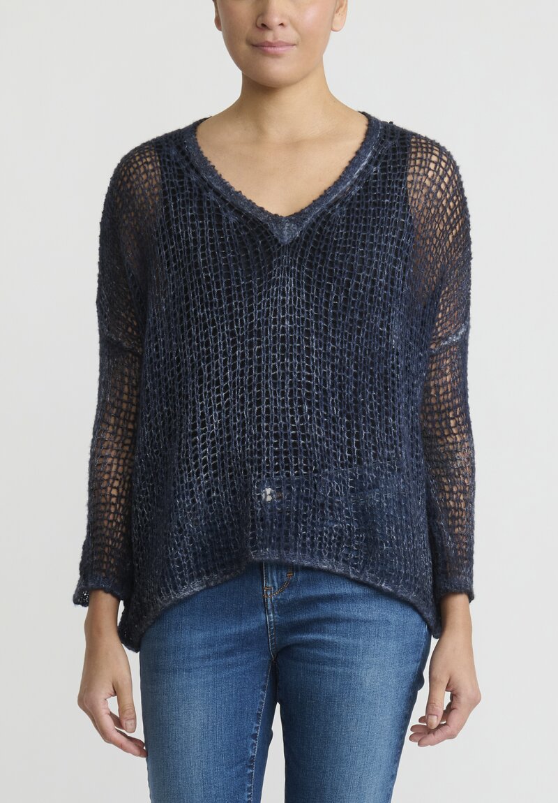 Avant Toi Cashmere/Silk Cloud ''Net'' Sweater in Nero Midnight Blue	