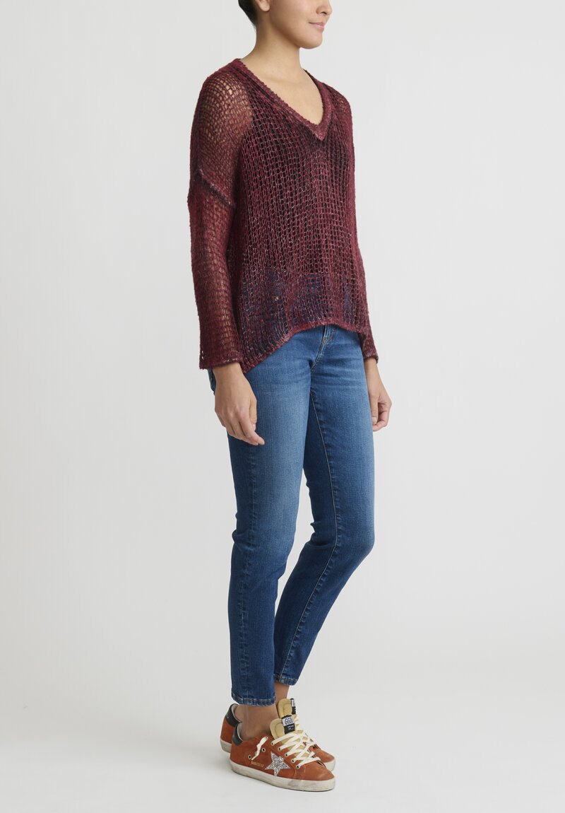 Avant Toi Cashmere/Silk Cloud ''Net'' Sweater in Nero Camelia Red	