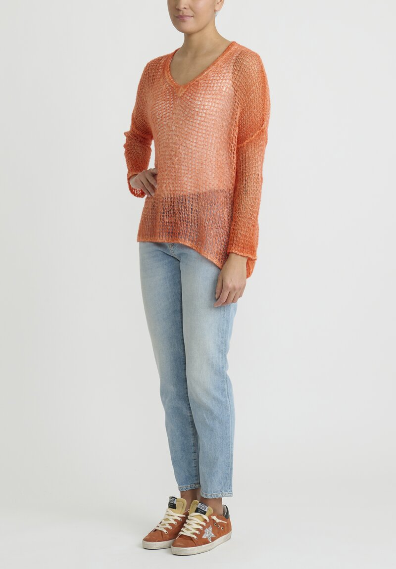 Avant Toi Cashmere/Silk Cloud ''Net'' Sweater in Alchechengi Orange	