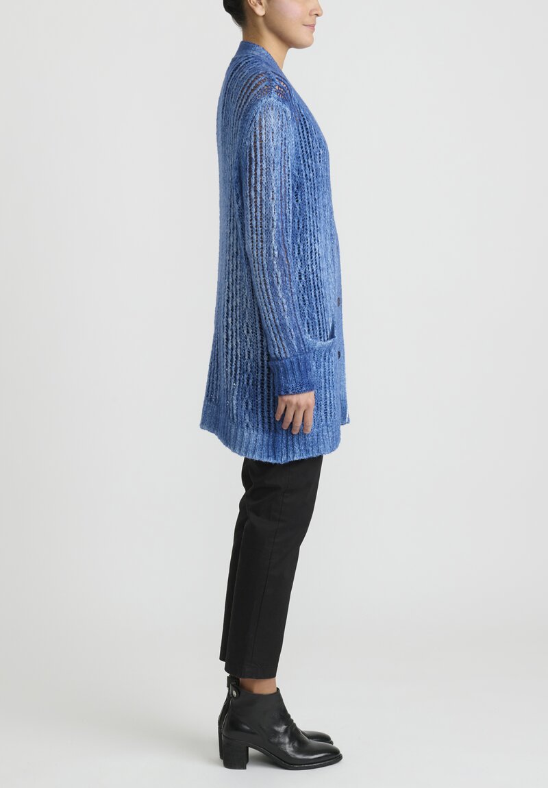 Avant Toi Hand-Painted Cashmere Loose Knit Cardigan in Genziana Blue	
