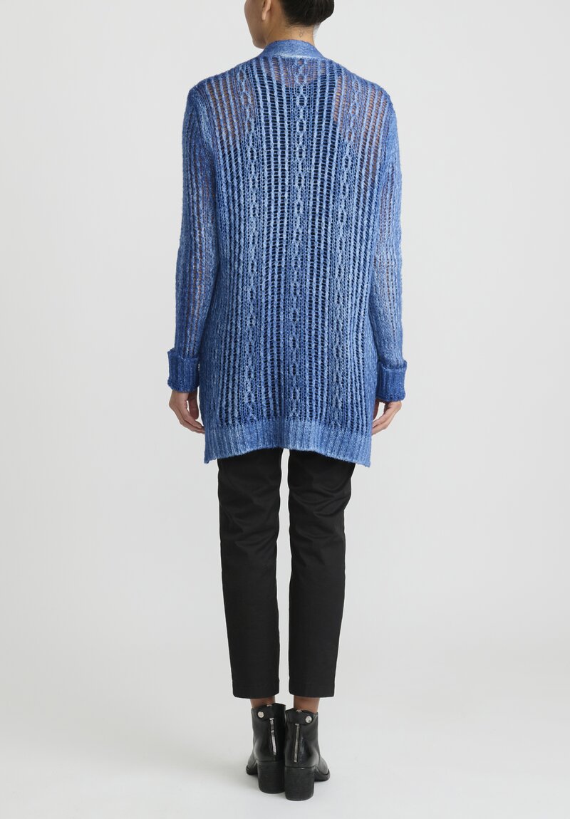 Avant Toi Hand-Painted Cashmere Loose Knit Cardigan in Genziana Blue	