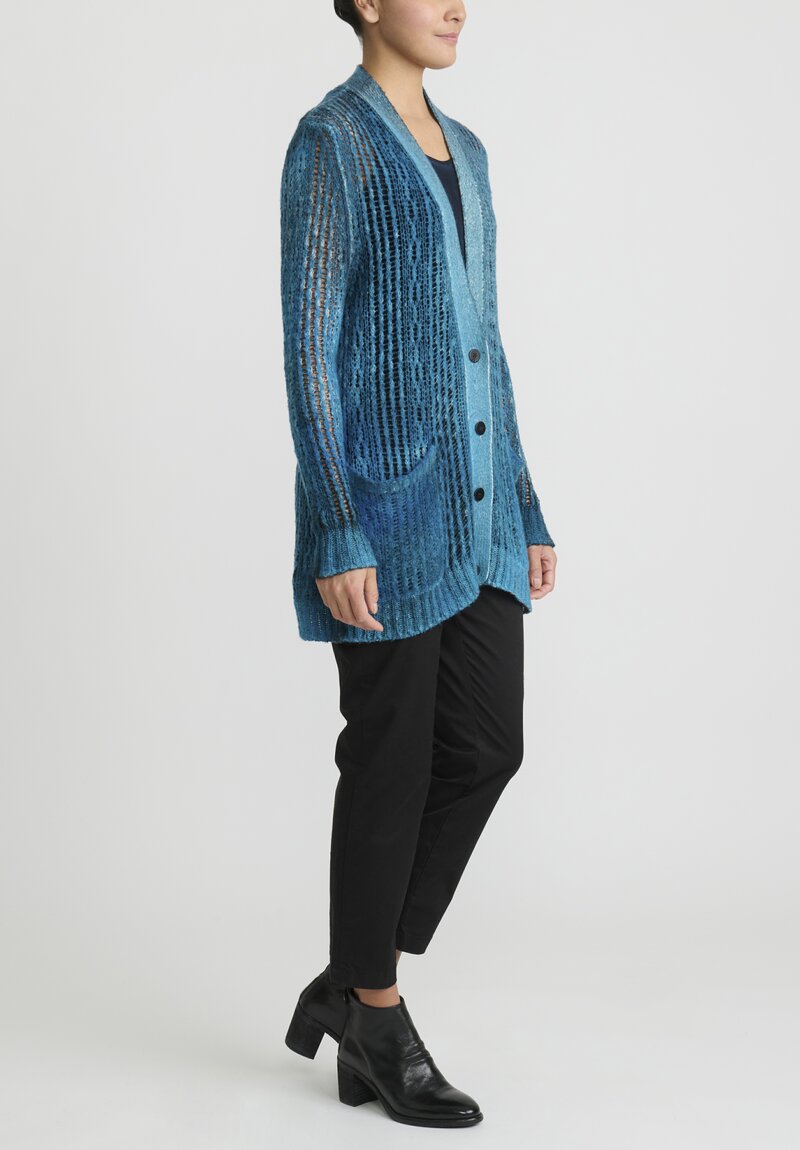 Avant Toi Hand-Painted Cashmere Loose Knit Cardigan in Nero Curacao Blue	