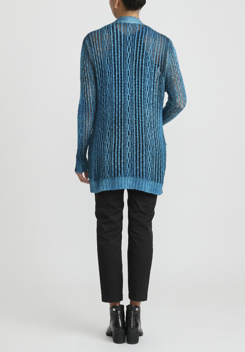 Avant Toi Hand-Painted Cashmere Loose Knit Cardigan in Nero Curacao Blue	