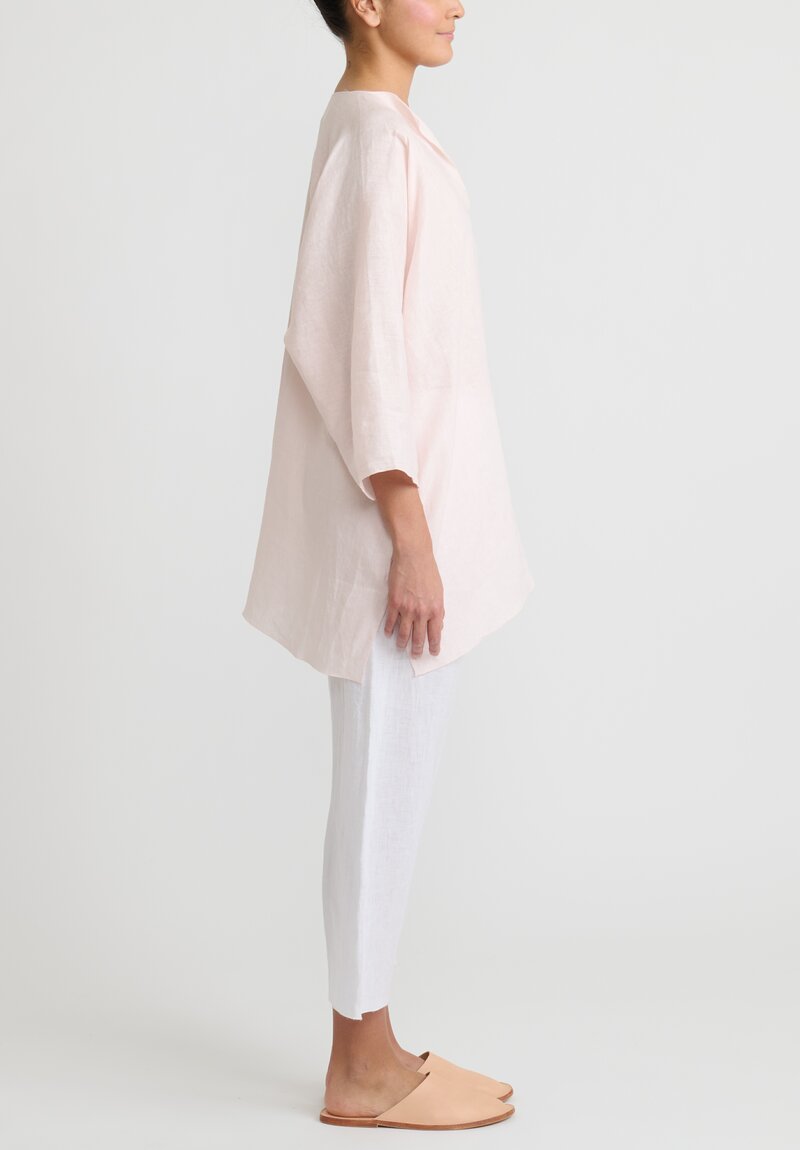 Shi Linen Split Neck A-Line Tunic in Pale Pink	