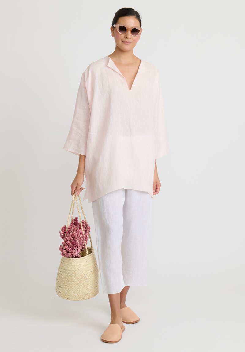 Shi Linen Split Neck A-Line Tunic in Pale Pink	