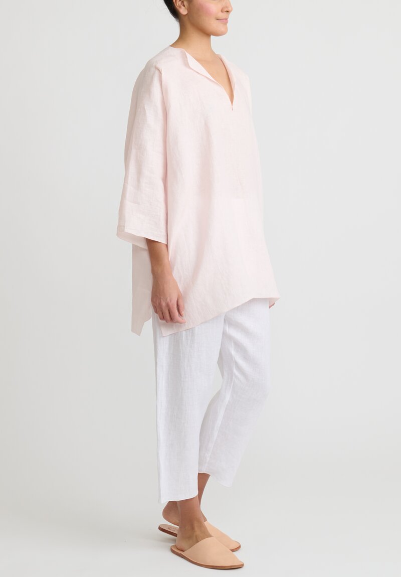 Shi Linen Split Neck A-Line Tunic in Pale Pink	