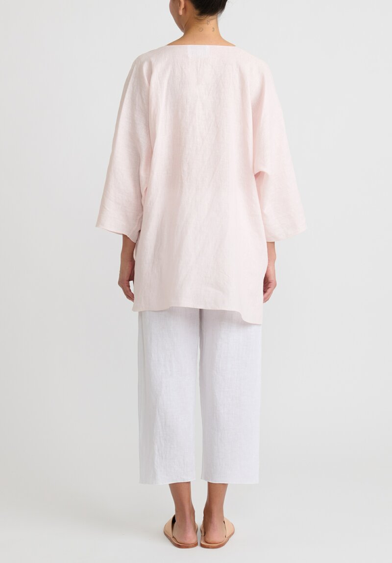 Shi Linen Split Neck A-Line Tunic in Pale Pink	