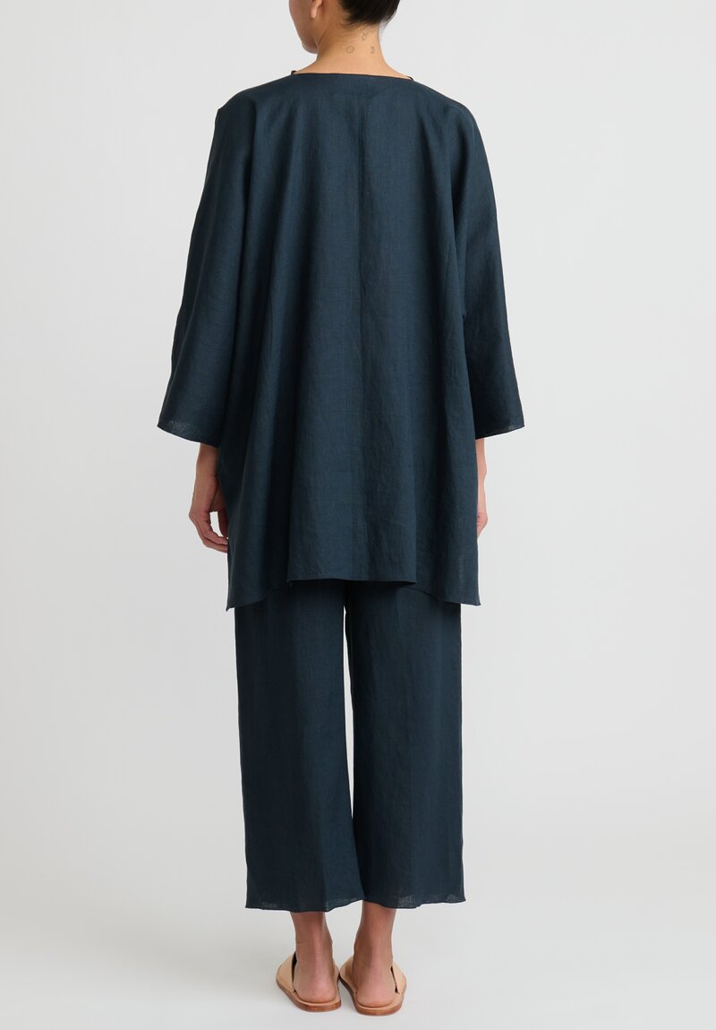 Shi Linen Cropped Pants in Navy Blue