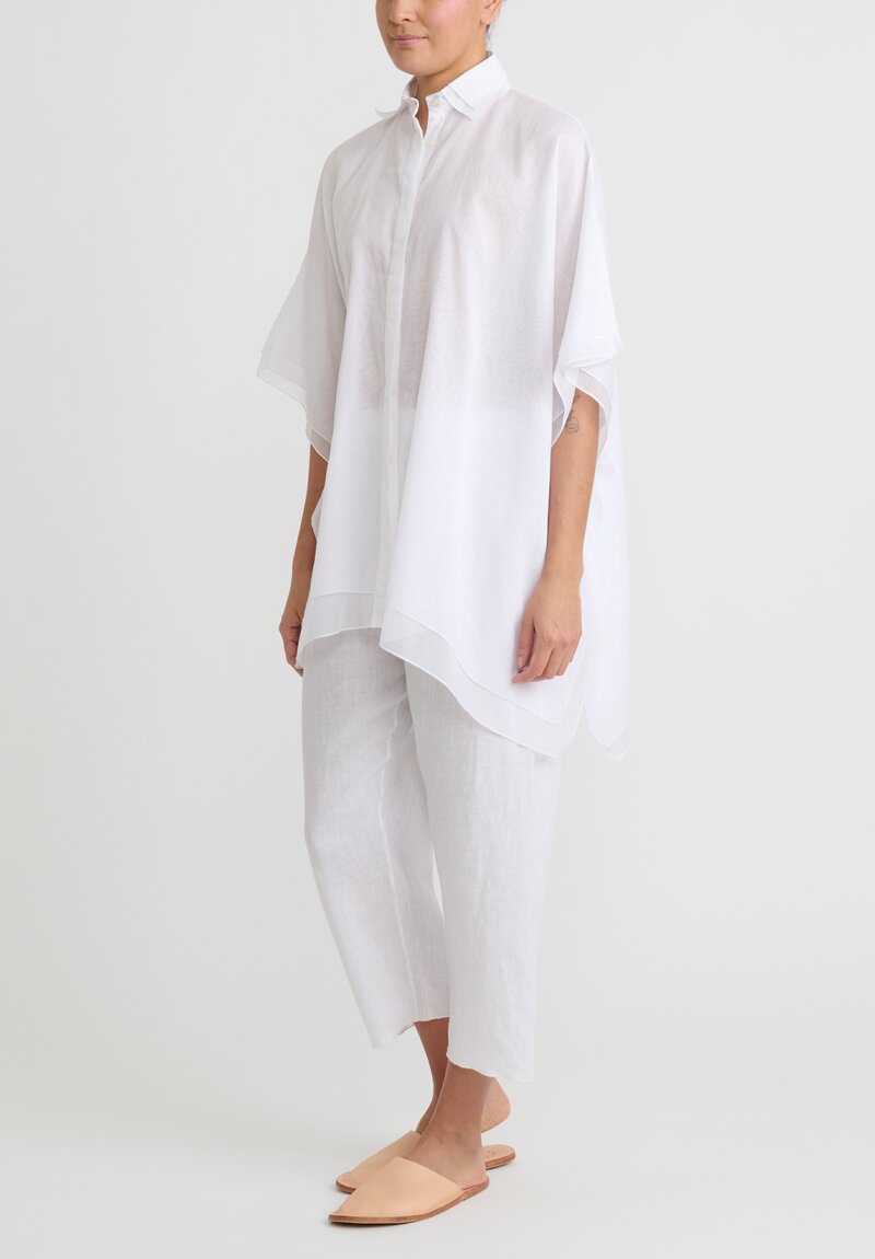 Shi Cotton Voile Square Button Up Shirt in White	