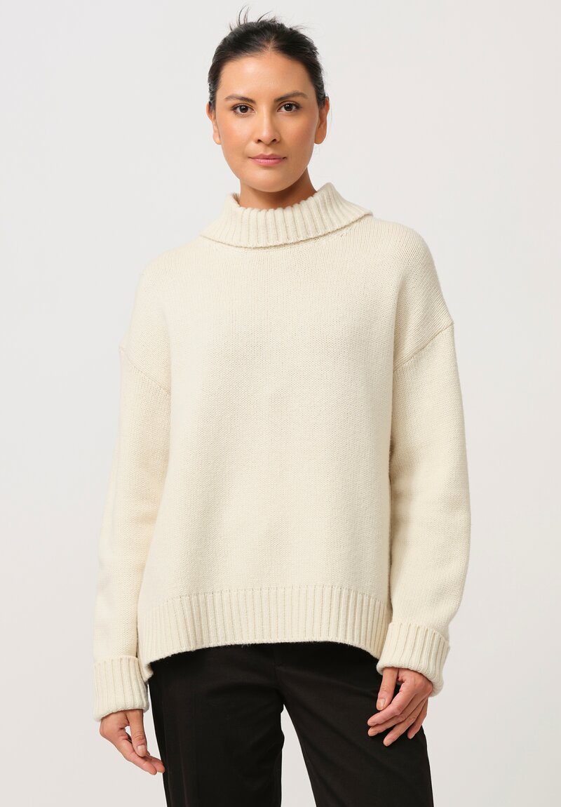 Jil Sander Cashmere High Neck Sweater in Natural White	