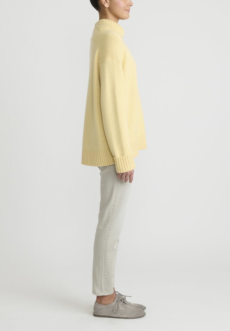 Jil Sander Cashmere High Neck Sweater in Pale Yellow	