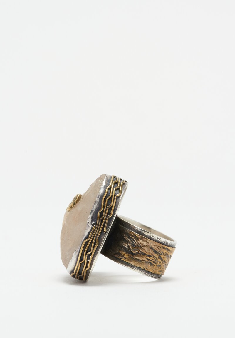 Pamela Adger Silver, Brass and Crystal Amulet Ring	