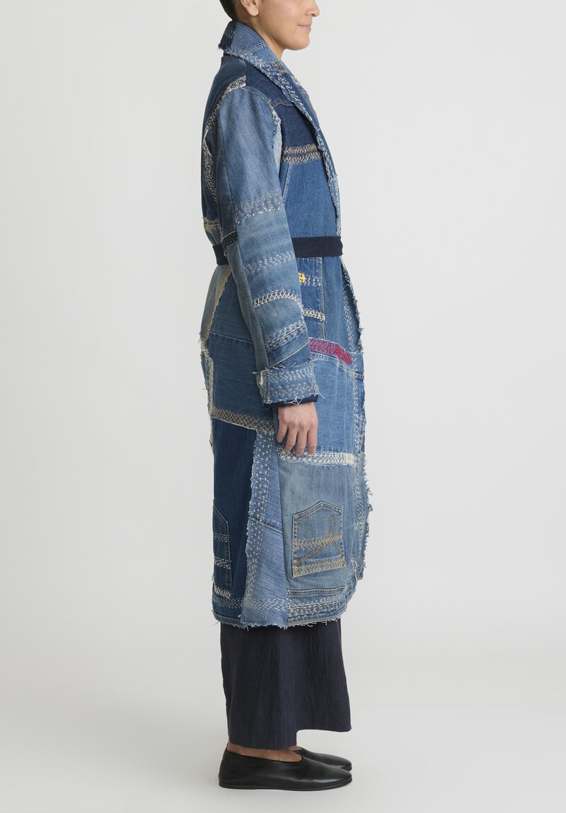 By Walid Cotton Denim Repatch Trench Coat in Blue