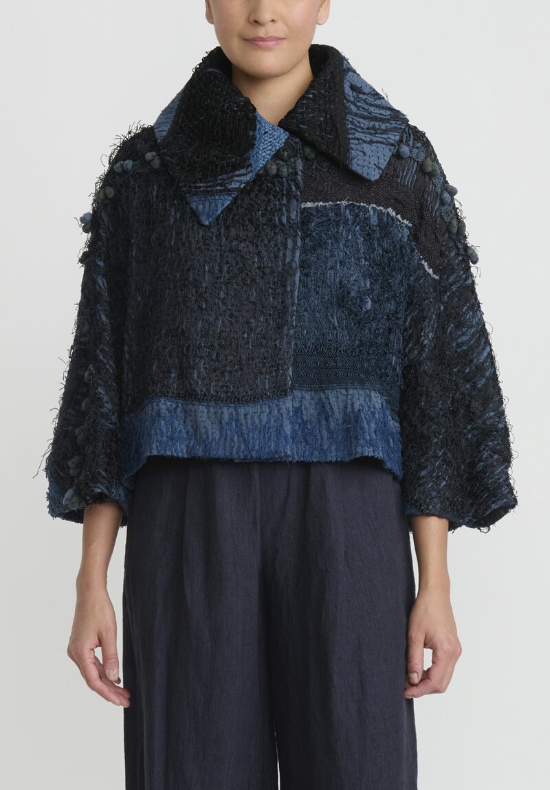 By Walid Silk Fringe Froth Sophia Jacket in Blue and Black