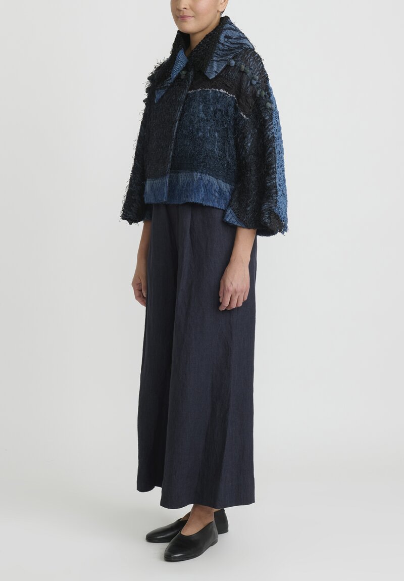 By Walid Silk Fringe Froth Sophia Jacket in Blue and Black