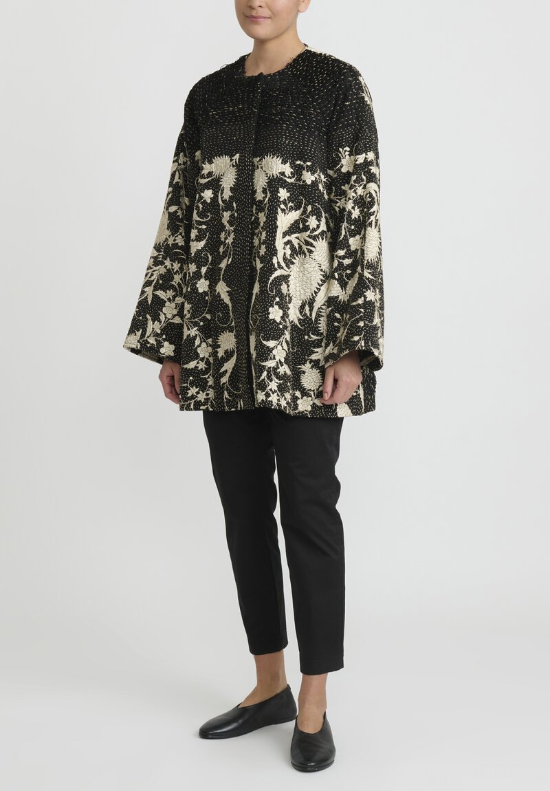 By Walid Antique Silk Piano Shawl Jackie Jacket in Black, White and Cream