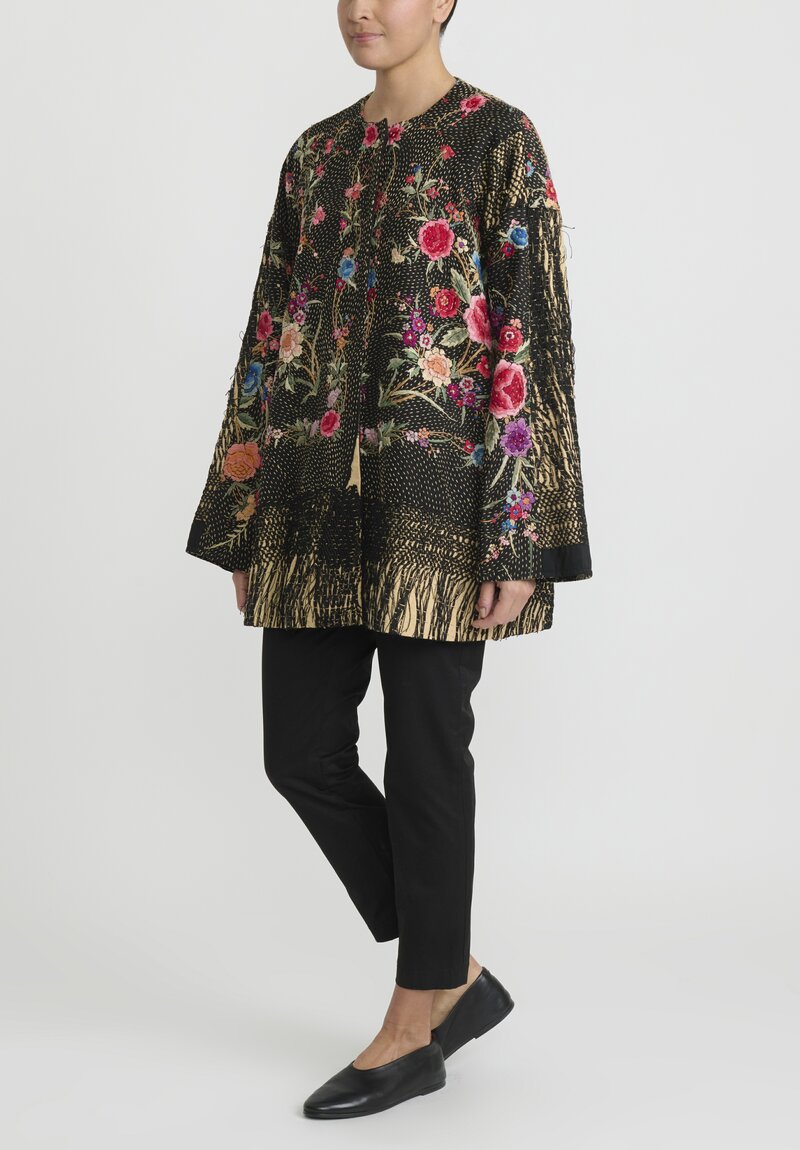 By Walid Antique Silk Piano Shawl Jackie Jacket in Black, Pink and Multicolor