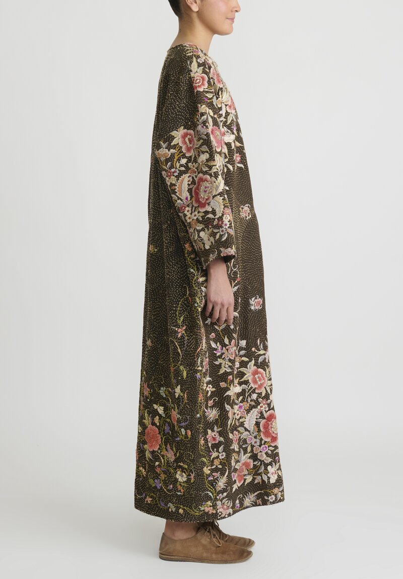 By Walid Antique Silk Piano Shawl Oversized Dress in Brown and Pink