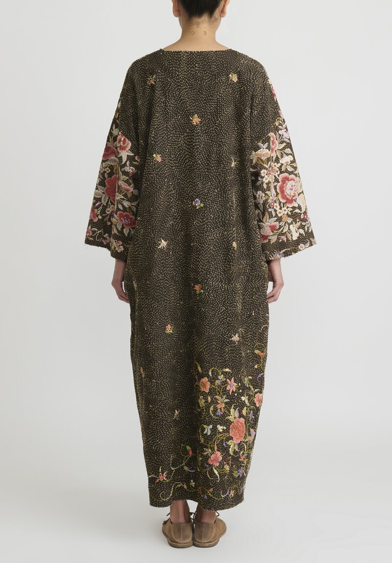 By Walid Antique Silk Piano Shawl Oversized Dress in Brown and Pink