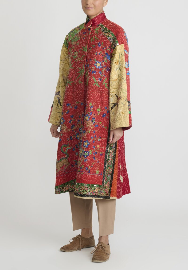 By Walid Antique Silk Chinese Panel Sylvia Coat in Orange and Gold