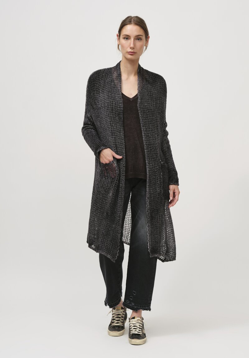 Avant Toi Cashmere Silk Cloud Net Long Cardigan in Nero Black	