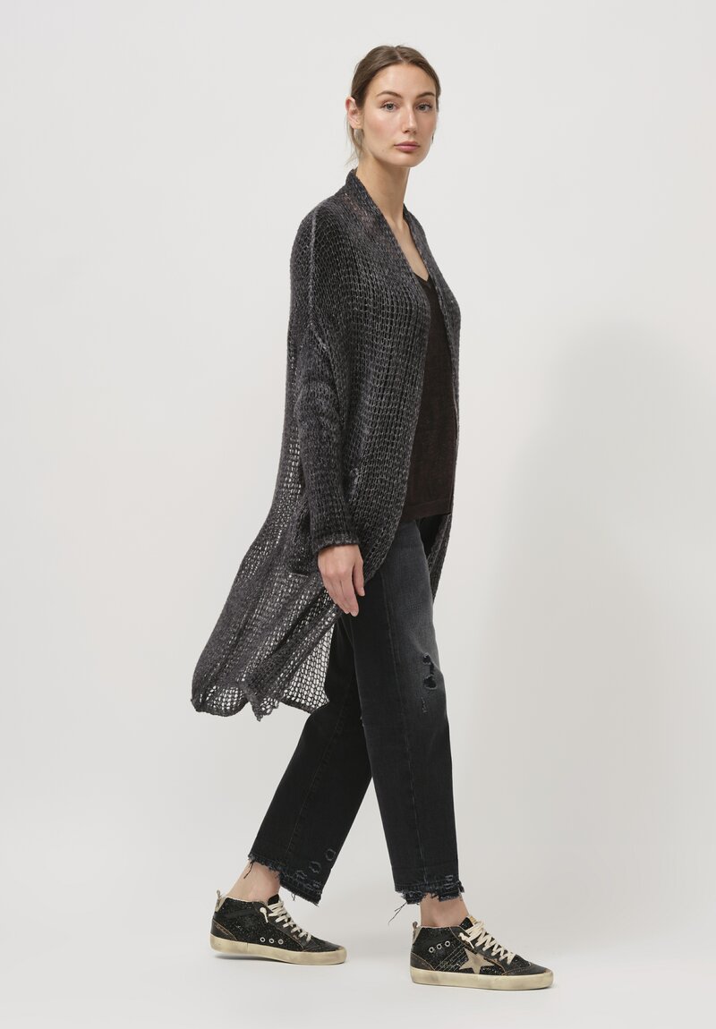 Avant Toi Cashmere Silk Cloud Net Long Cardigan in Nero Black	