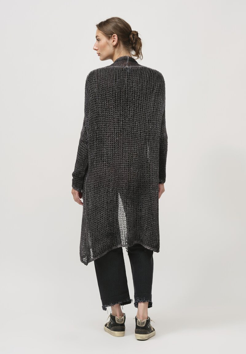 Avant Toi Cashmere Silk Cloud Net Long Cardigan in Nero Black	