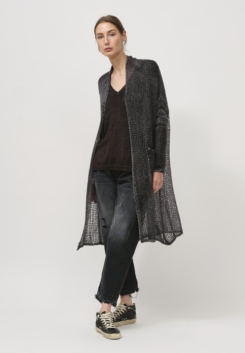 Avant Toi Cashmere Silk Cloud Net Long Cardigan in Nero Black	