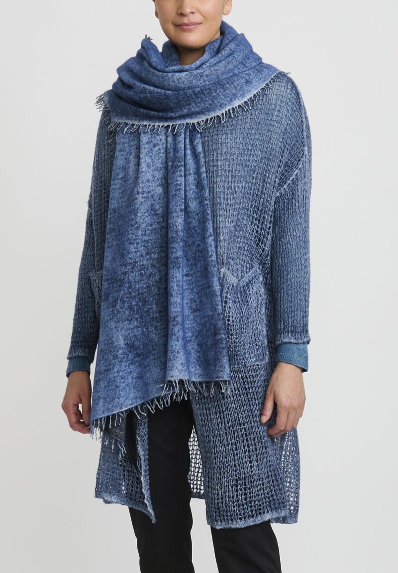 Avant Toi Hand-Painted Cashmere Felted Knit Stole in Nero, Genziana Blue