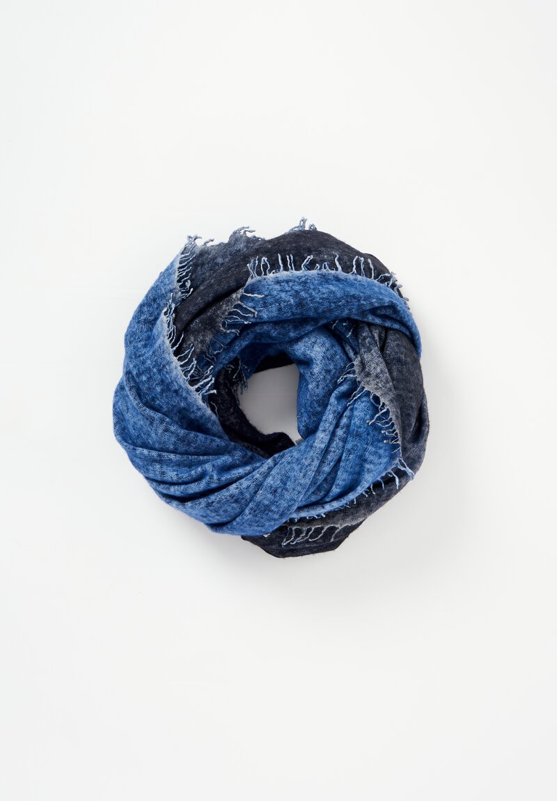 Avant Toi Hand-Painted Cashmere Felted Knit Stole in Nero, Genziana Blue