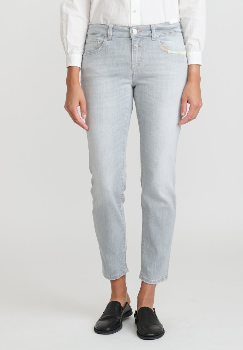 Closed Organic Cotton Baker Cropped Jeans with Embroidery in Light Grey	