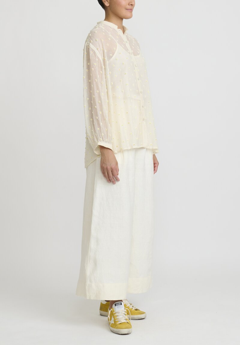 Péro Cotton and Silk Beaded Daisy Shirt in Ivory	