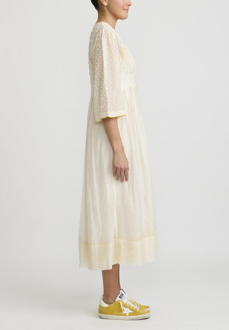 Péro Cotton and Silk Beaded Daisy Dress in Ivory White	