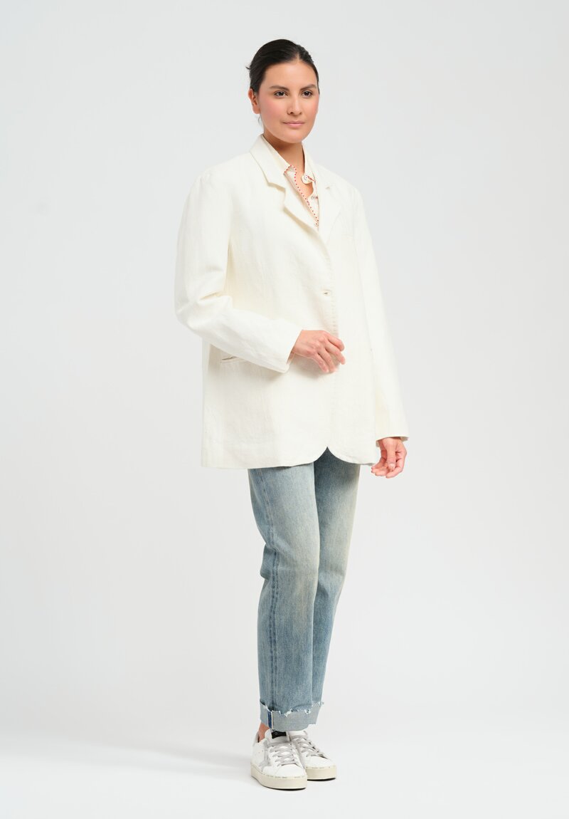 Péro Handmade Linen ''Simple'' Jacket in Ivory White	