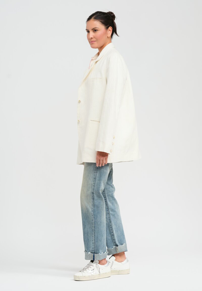 Péro Handmade Linen ''Simple'' Jacket in Ivory White	