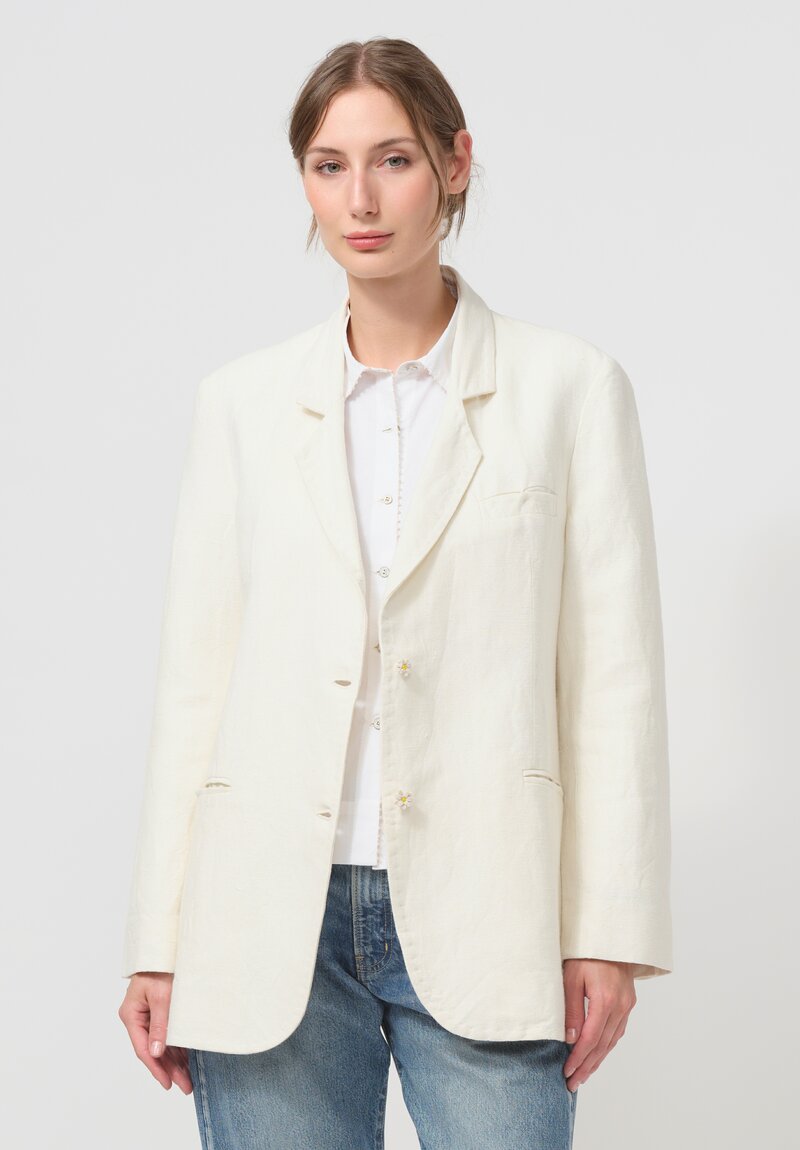 Péro Handmade Linen ''Simple'' Jacket in Ivory White	