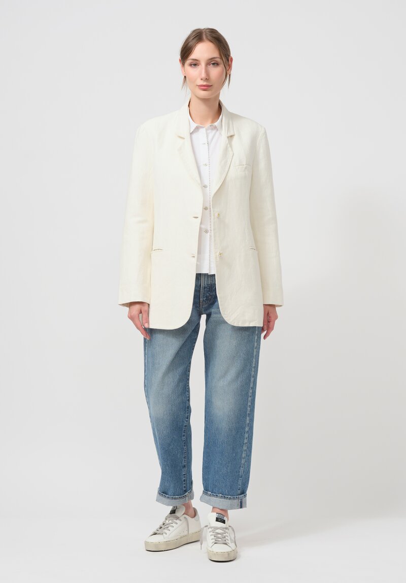 Péro Handmade Linen ''Simple'' Jacket in Ivory White	