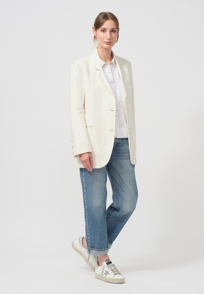 Péro Handmade Linen ''Simple'' Jacket in Ivory White	