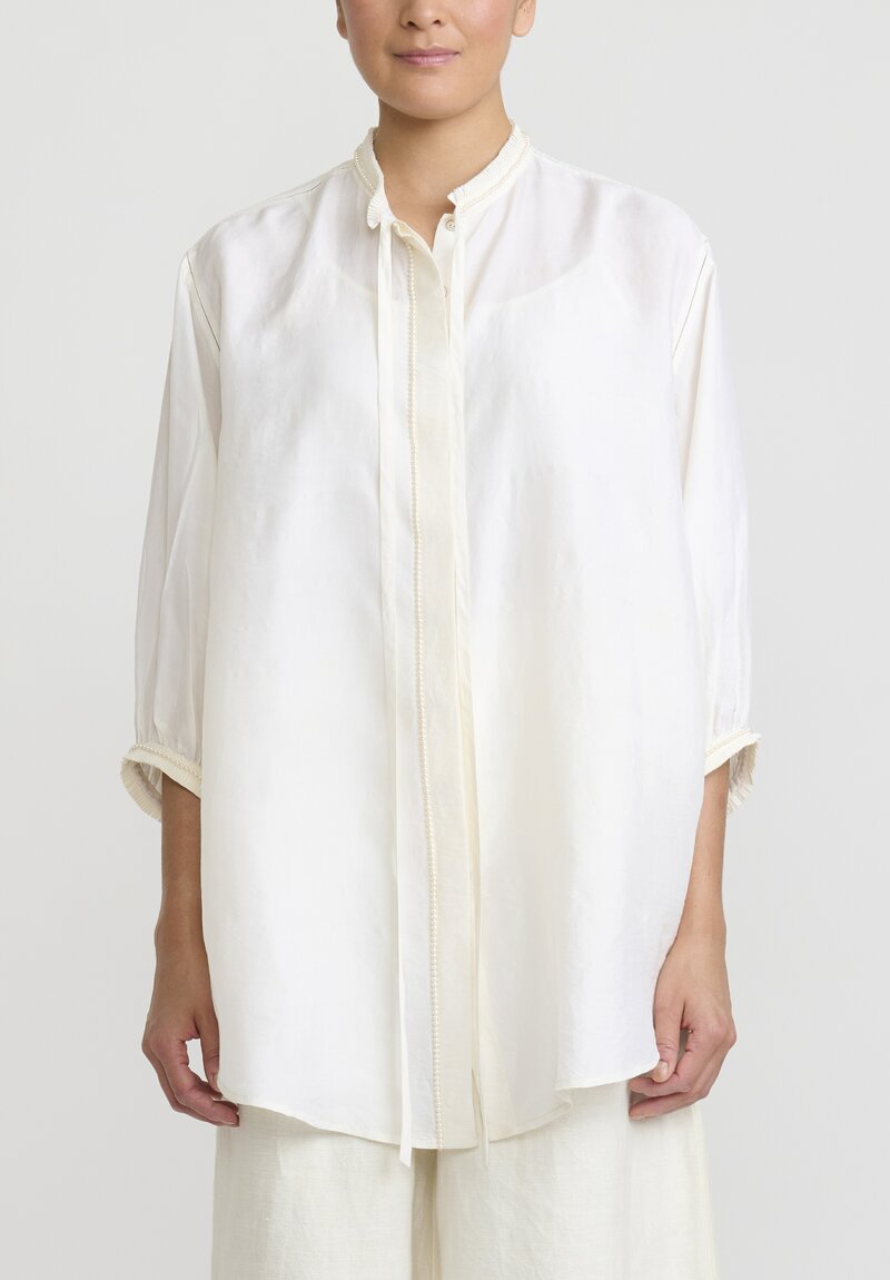 Péro Silk Pearl Embellished Top in Ivory White	