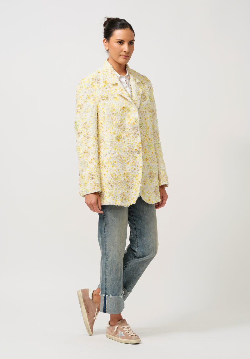 Péro Linen Hand Beaded & Embroidered Flower Jacket in Ivory & Yellow