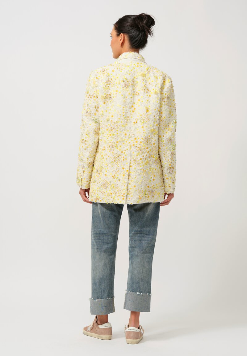 Péro Linen Hand Beaded & Embroidered Flower Jacket in Ivory & Yellow